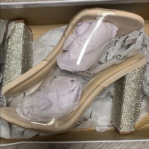 Nude mule, rhinestone heels. Very true to size